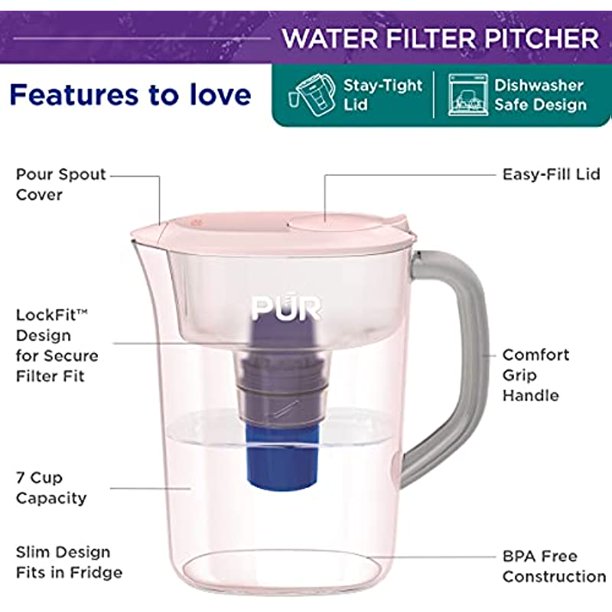 PUR Water Pitcher Filtration System, 7 Cup, Blush