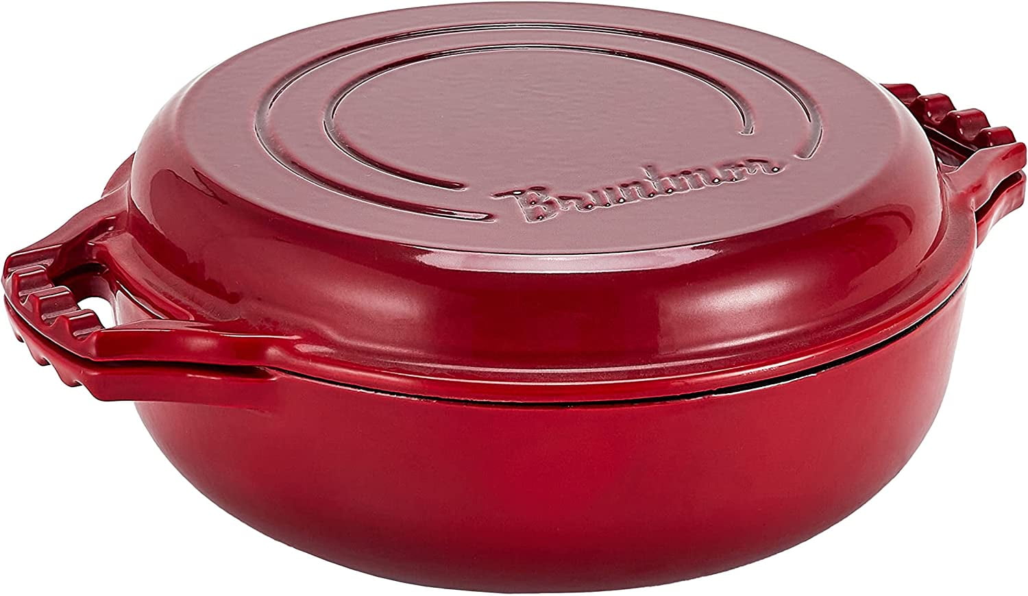 Bruntmor | 2-In-1 Enameled Cast Iron Cocotte Double Braiser Pan With Grill Lid - 3