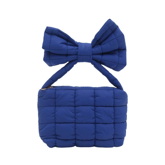 Blue Pleated Bow Crossbody Bag Women's Shoulder Handbag Polyester Fashion Large Capacity Purse