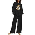 thumbnail image 3 of QIUOMBBP Womens 2 Piece Outfit Fall Clothes Halloween Ghost Print Long Sleeve Crew Neck Tops Matching Wide Leg Pants Loose Casual Sweatsuit Sets, Black, XXL, 3 of 5