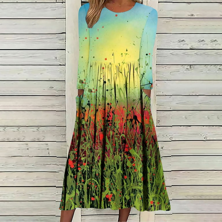 Womens Maxi Dresses Women s Autumn And Winter Casual Round Neck