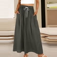 thumbnail image 2 of Lmueinov Women's 100% Cotton Drawstring Elastic Waist A-line Maxi Skirt with Pockets, Loose Flowy Casual Long Skirt for Daily Vacation Wear S-2XL, 2 of 4
