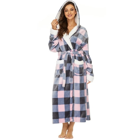 Rosa Junio Plush Robes for Women, Fleece Fuzzy Womens Robe Long, Soft Warm Women's Bathrobe with Hood for Bath Spa Shower House