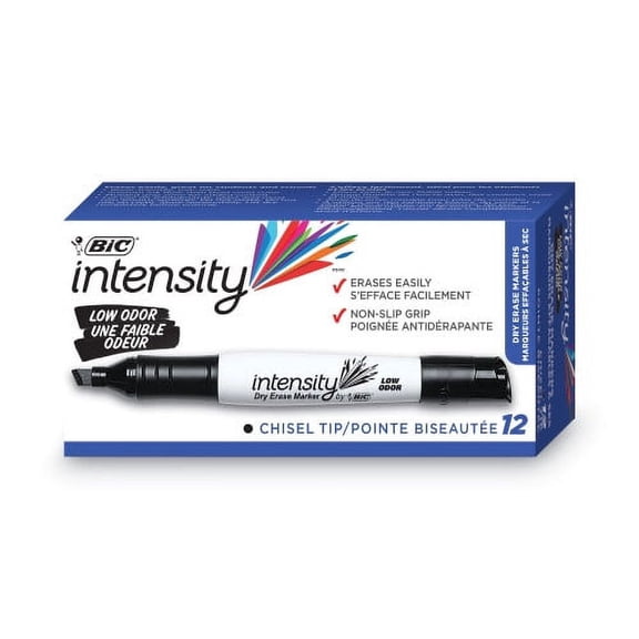 BIC Intensity Low Odor Chisel Tip Dry Erase Marker, Broad Chisel Tip, Black, Dozen, Each
