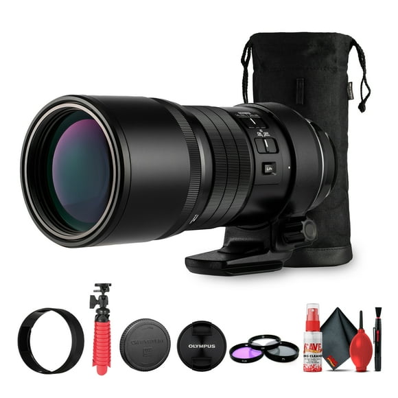 Olympus M.Zuiko Numérique ED 300mm f/4 IS PRO Objectif (V311070BU000) Ensemble Incluant : Kit de Filtre 3 Pcs, Trépied Flexible, Gardien de Capuchon, Kit de Nettoyage Complet