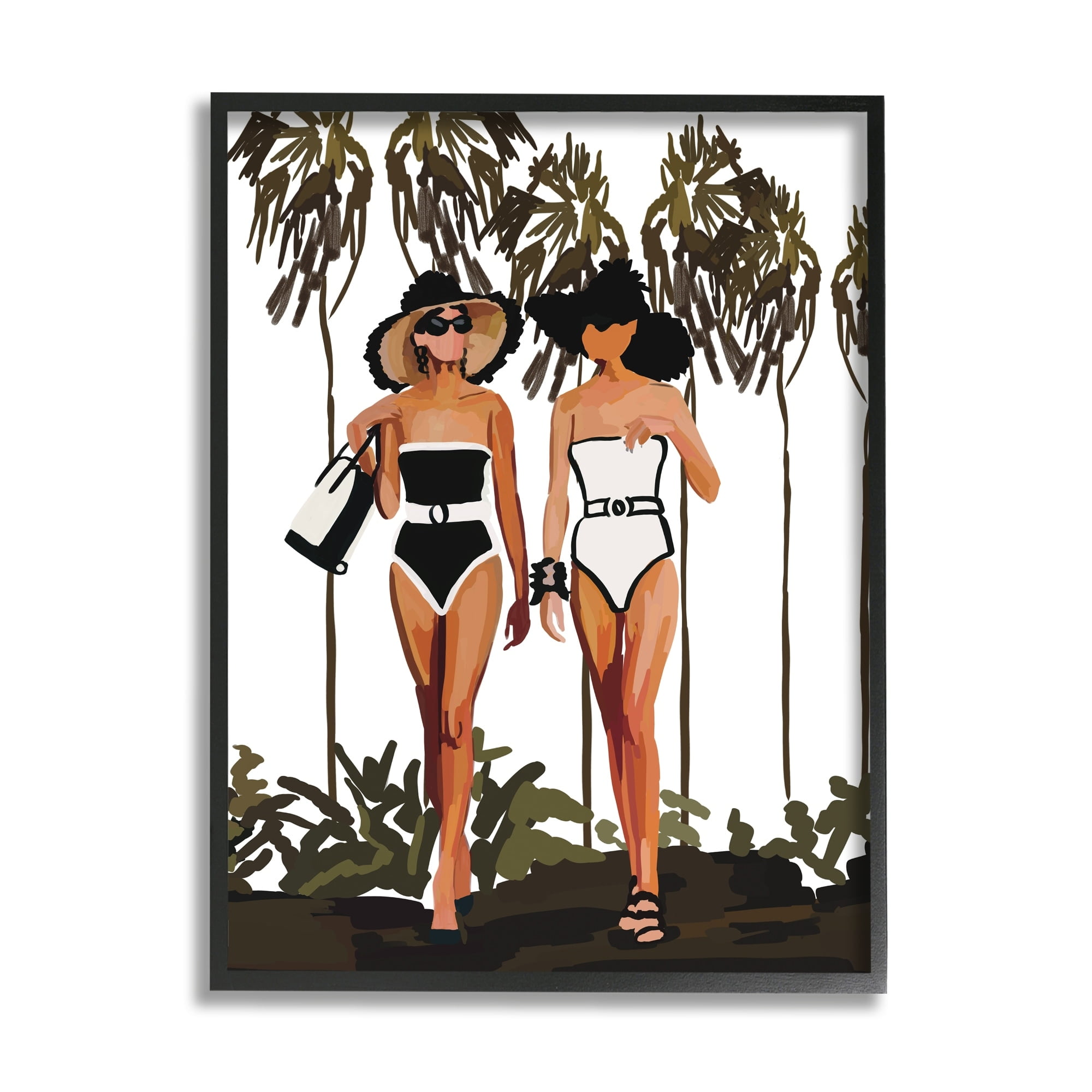 Stupell Industries Beach Babes Strolling Tropical Summer Beach Adventure Graphic Art White Framed Art Print Wall Art, Design by Amelia Noyes
