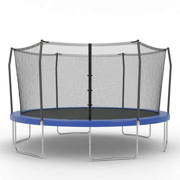 Skywalker Trampolines 15ft Round Trampoline with Safety Enclosure Net - Blue Outdoor Trampoline for Kids & Adults, Heavy-Duty Rust-Resistant Frame