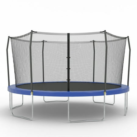 Skywalker Trampolines 15ft Round Trampoline with Safety Enclosure Net - Blue Outdoor Trampoline for Kids & Adults, Heavy-Duty Rust-Resistant Frame