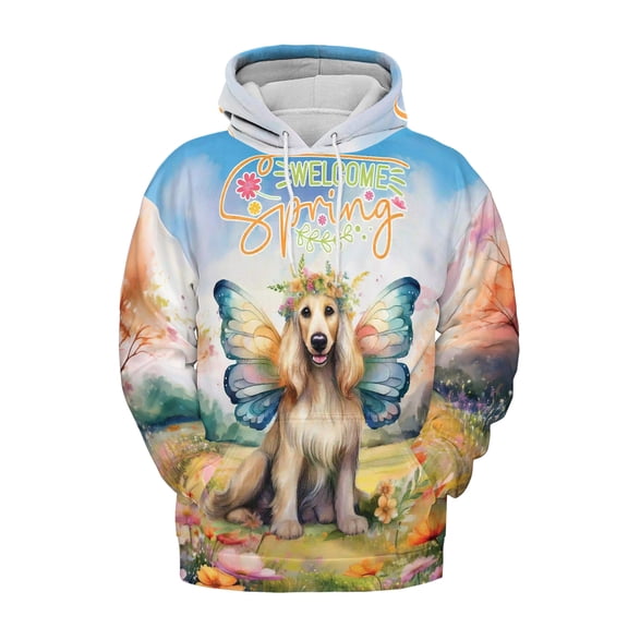 Welcome Spring Fairy Afghan Hound in Flower Meadow All Over Print 3D Hoodie Unisex Merch Hoodies Dog Lover - 13002