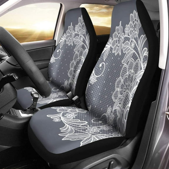 ZHANZZK Set of 2 Car Seat Covers Pattern Lace Flowers Crochet Vintage Floral Doily Wedding Universal Auto Front Seats Protector Fits for Car,SUV Sedan,Truck