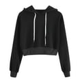 thumbnail image 2 of Women Long Sleeve Drawstring Crop Sweatshirt Crop Top Hoodie Pullover Top Blouse Black L, 2 of 9