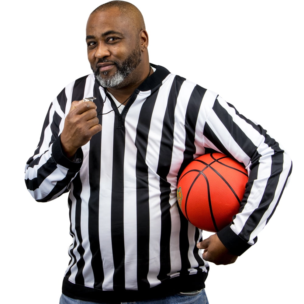 FitsT4 Men's Official Black & White Stripe Referee Shirt/Zipper Umpire Jerseys/Pro Ref Uniform for Basketball & Football 