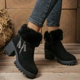 thumbnail image 2 of Womens Snow Boots Casual Warm Plush Suede Furry Lined Zip up Dress Winter Short Booties Lug Sole Chunky Mid Heel Ankle Boots Black Size 8.5, 2 of 5