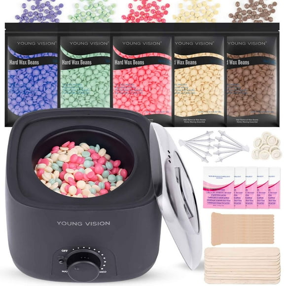 Fiudx Kit de Depilación con Cera, Máquina de Cera de Calentamiento Rápido, Cera Natural En Grano, Solución Depilatoria Casera, Suave para Todo Tipo de Piel, Uso Unisex, Set Completo de 7 Piezas con A