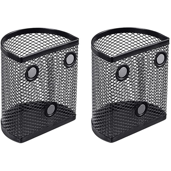 2 Pack Magnetic Pencil Holder, Bexikou Extra Strong Magnetic Marker Holder, Mesh Storage Basket Organizer for Refrigerator Whiteboard Locker Office Desktop