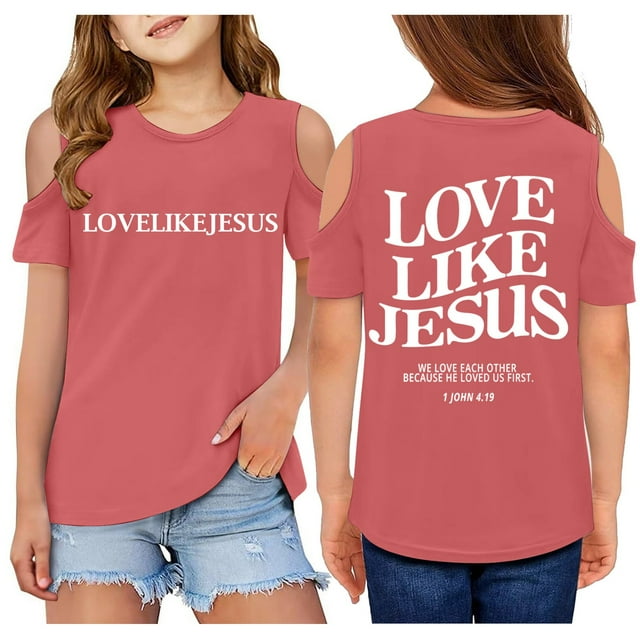 Sunnyoo T-Shirt à Manches Courtes Épaules Dénudées pour Filles Imprimé Lettre Col Rond T-Shirt pour Enfants