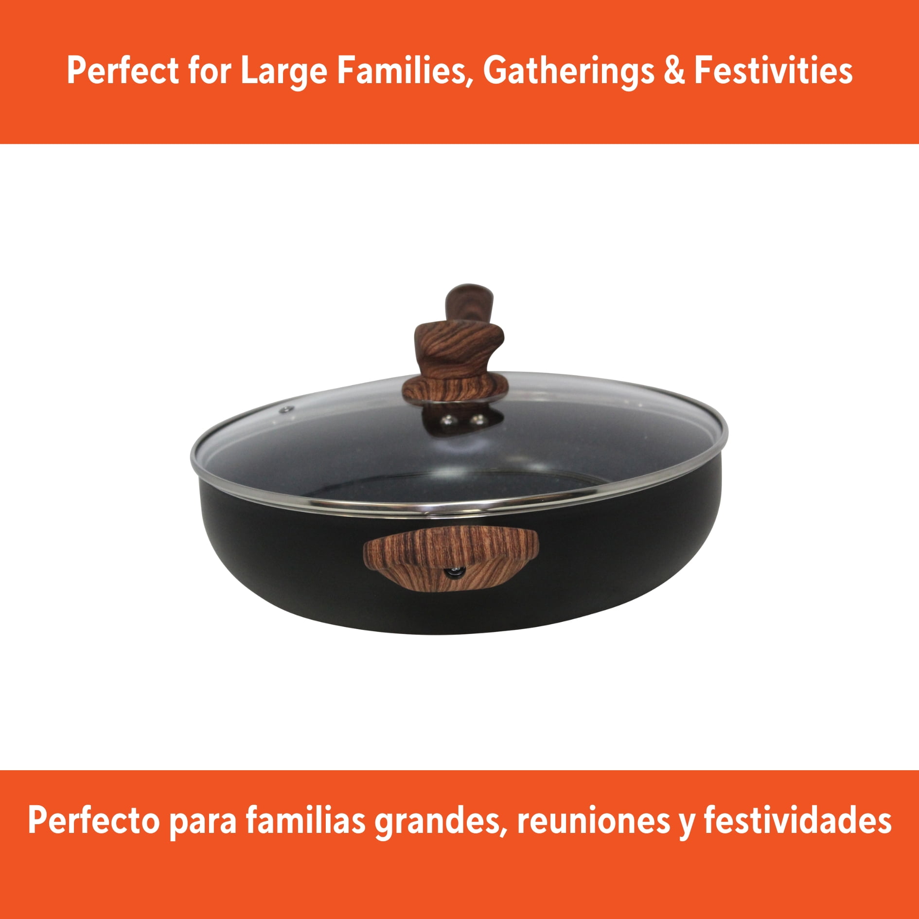 IMUSA 4.0 Qt Madera Speckled Black Ceramic Jumbo Cooker with Cool Touch Wood Look Handles