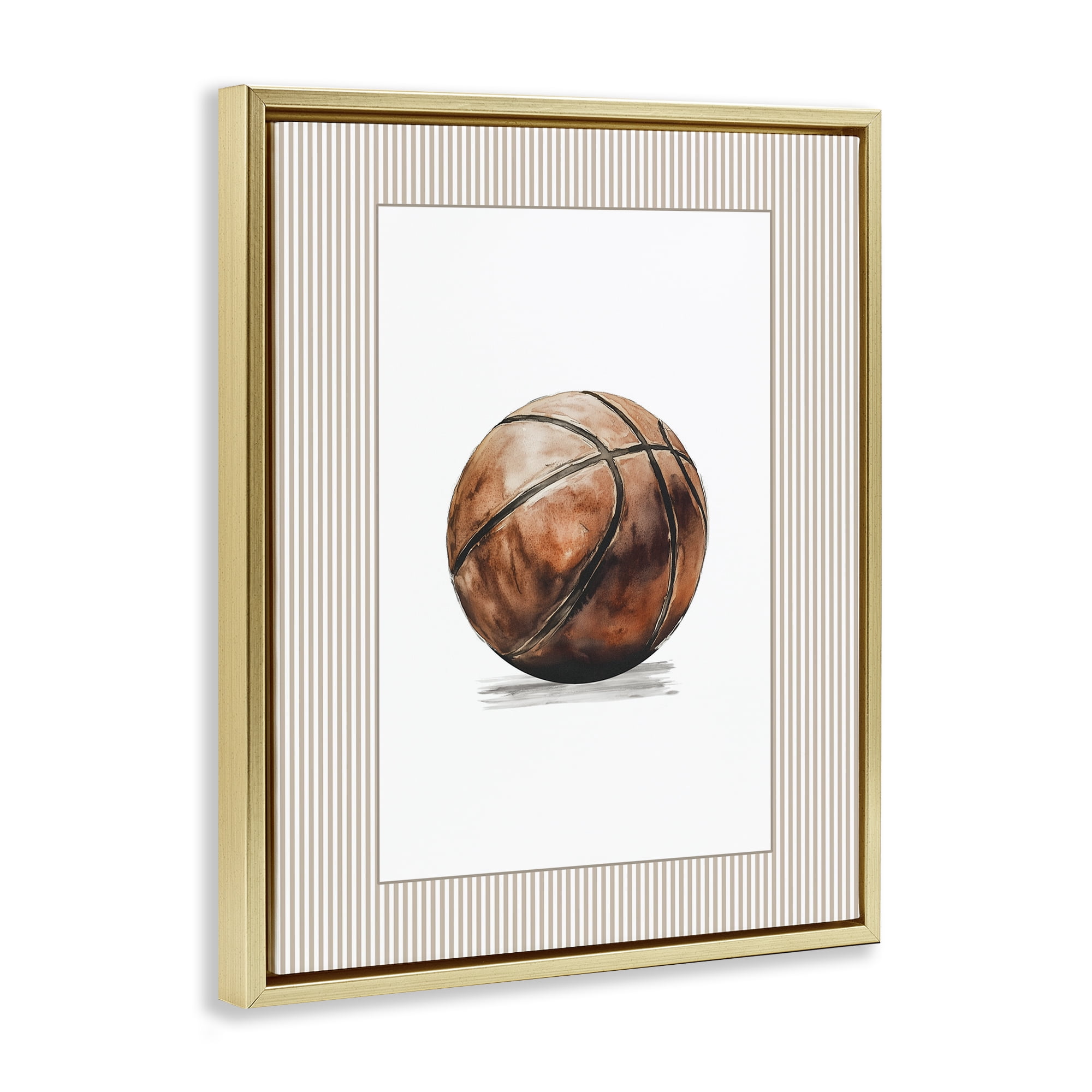 Stupell Industries Vintage Sports Basketball Gold Framed Floater Canvas Wall Art, design by Christine Simpson Art