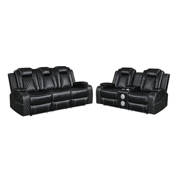 New Classic Furniture Orion II 2-Pc Faux Leather Manual Living Room Set in Black