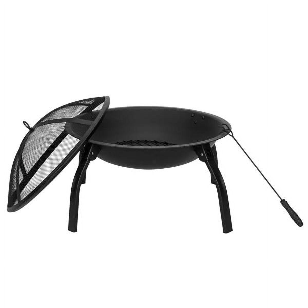 ATR ART to REAL 22" Folding Standing Iron Fire Pit, Wood Burning Fireplace for Backyard Poolside, Black