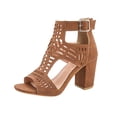 thumbnail image 2 of Women's Heels Heels for Women Dressy Comfy Heels Heeled Sandals Women's Sandals Summer Block Heels Buckle up Sandal Women Cut Out Peep Toe Zipper Block Heel High heel 3 Inch Pumps Brown 7, 2 of 5