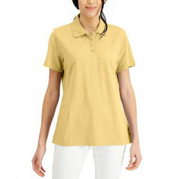 MSRP $15 Karen Scott Women Cotton Short Sleeve Polo Shirt Yellow Size XL