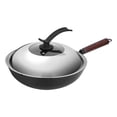 thumbnail image 1 of Sartén de hierro para cocinar wok con tapa, sartén antiadherente para sándwiches plano de 32 cm, 1 of 9