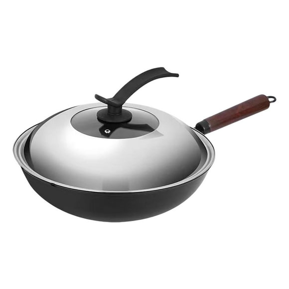 Sartén de hierro para cocinar wok con tapa, sartén antiadherente para sándwiches plano de 32 cm