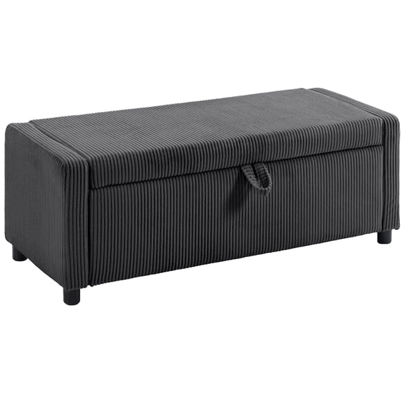 HOMCOM Storage Ottoman, Upholstered Corduroy End of Bed Bench, Dark Grey