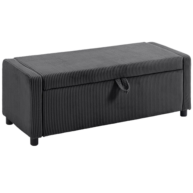 HOMCOM Ottomane de Rangement, Banc de Bout de Lit Rembourré en Velours Côtelé, Gris Foncé