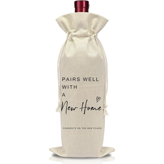 1pcs New Home Gift Wine Bottle Bag - Pairs Well with Home Gifts - Burlap Reusable Wine Bags with Drawstring - Housewarming Party Decorations - Meaningful Present Ideas-A33