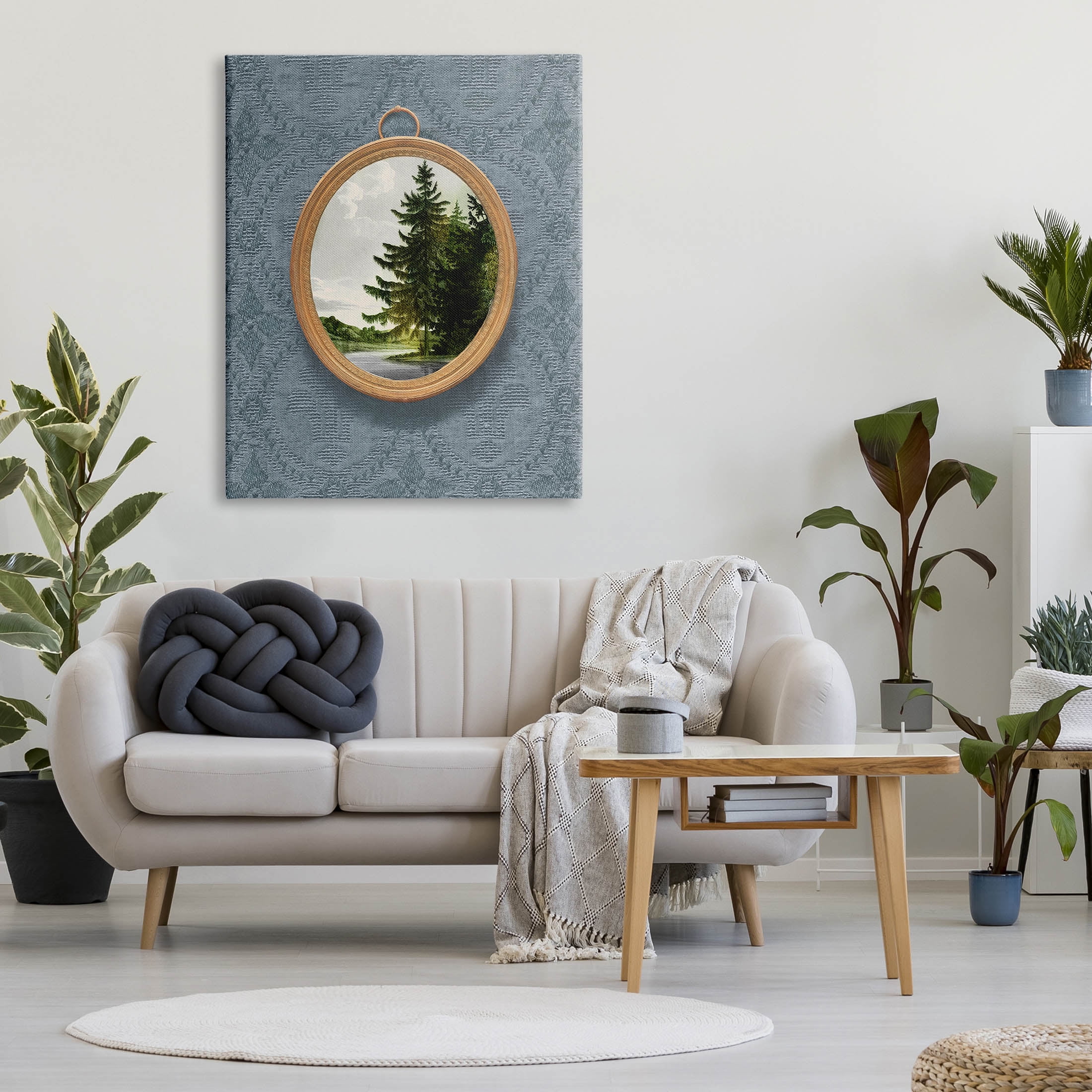 Tree Scene View Vintage Pattern Landscape Graphic Art Gallery Wrapped Canvas Print Wall Art
