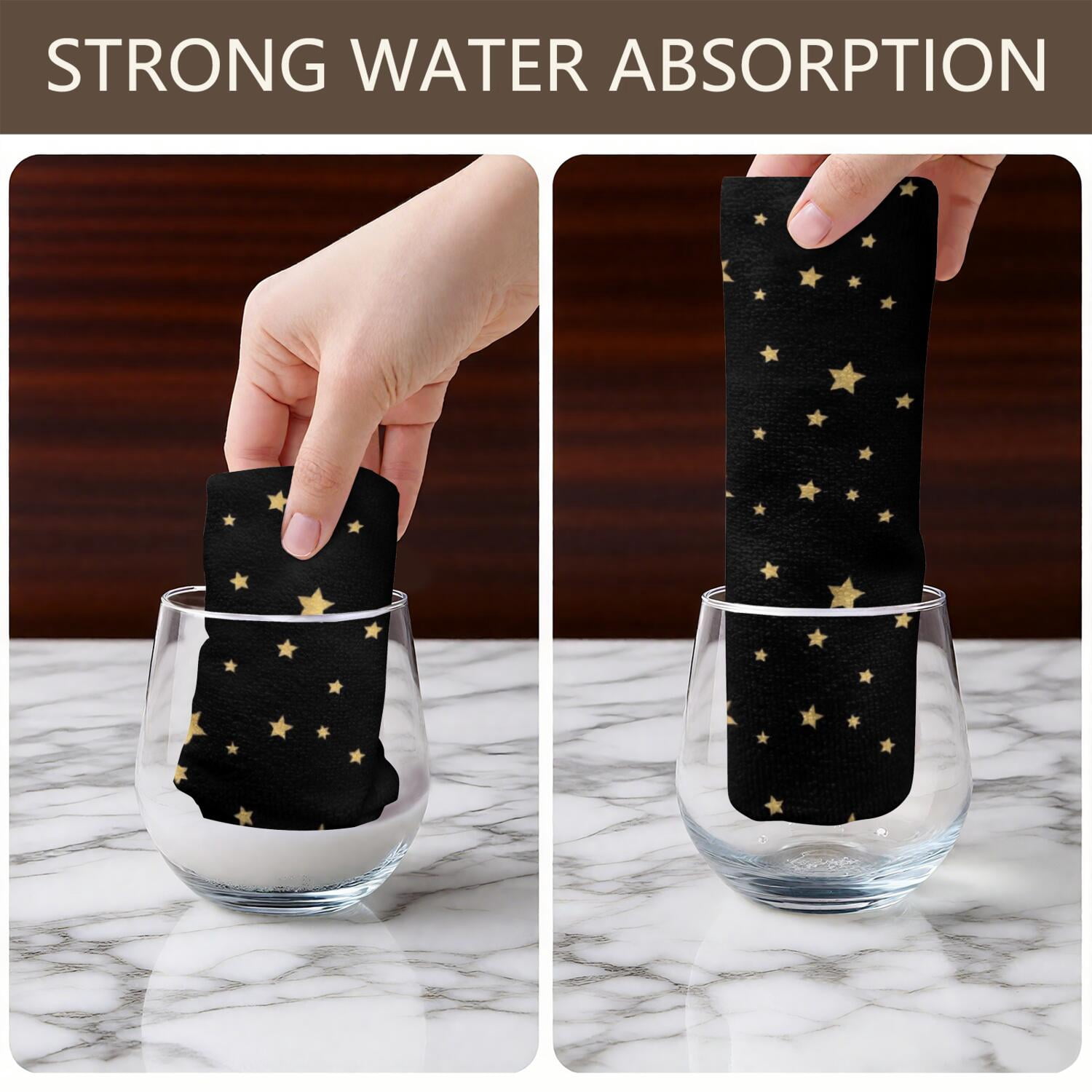 6 Pcs Funny Kitchen Towels,Black Gold Star Pattern Microfiber Dish Towels,Kitchen Tea Towels,Kitchen Towel Set (18" X 26")