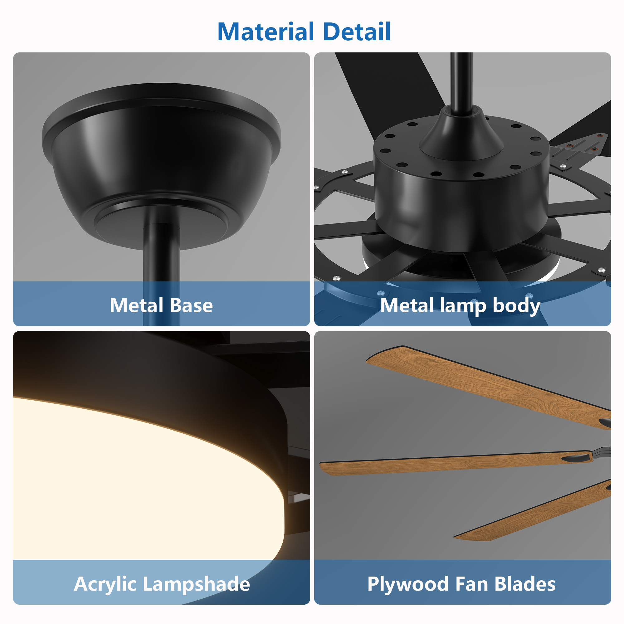 Leumius 72" Ceiling Fan with Lights and Remote Control, 8 Plywood Blades, 6-Speed Noiseless Reversible DC Motor, 3CCT, Windmill Ceiling fan for Kitchen Bedroom Living Room Black