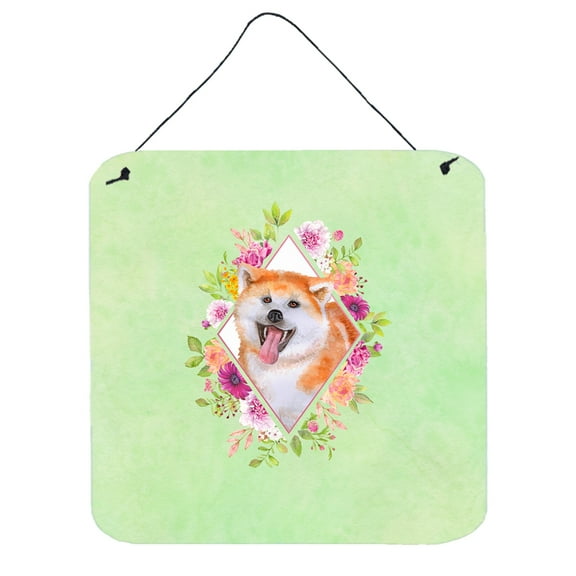 Carolines Treasures CK4271DS66 Akita Green Flowers Wall or Door Hanging Prints 6x6 multicolor