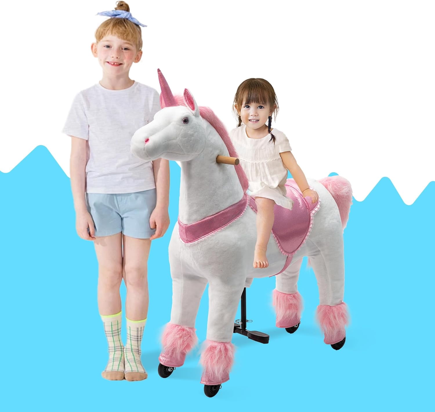 Ride on Unicorn Toy, Cuoote Ride on Toys for Kids 4-9 Years, Mechanical Walking Plush Animal, No Battery, 165 LBS Capacity