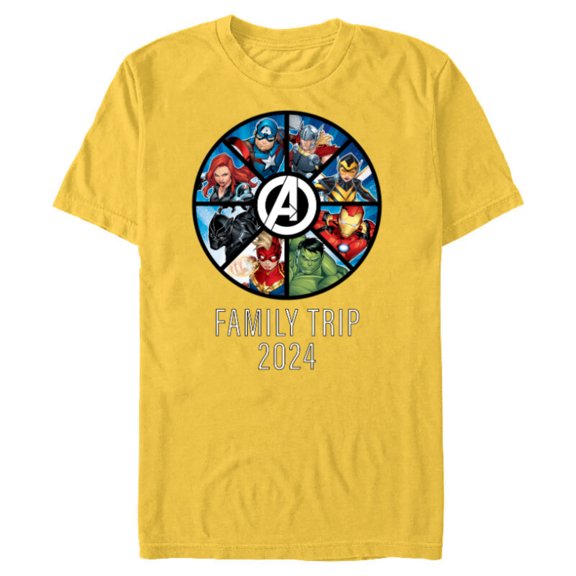Marvel Avengers A-logo Circle Super Hero Family Trip 2024 - Short Sleeve Blended T-Shirt for Adults - Customized-Yellow