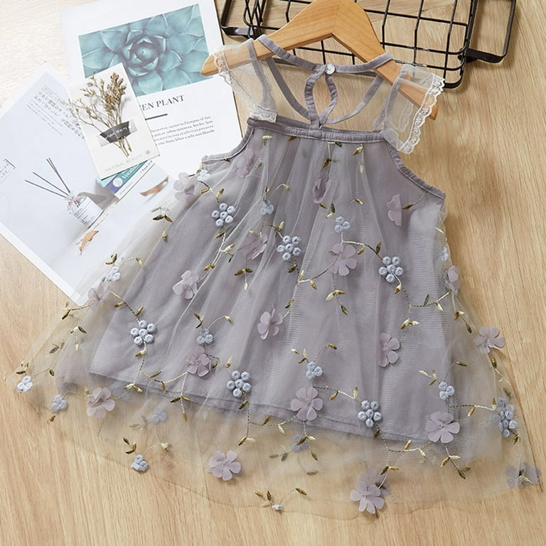 Toddler Girl Dress Baby Lace Flower Embroidery Fly Sleeve