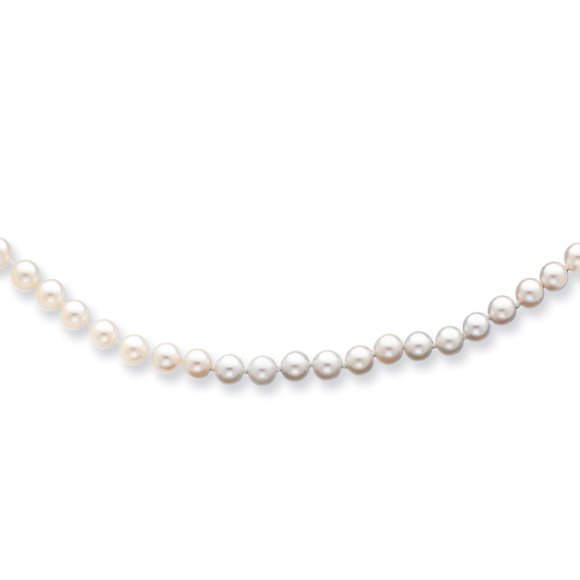 14K Yellow Gold 5-6mm Round White Saltwater Akoya Cultured Pearl Necklace 24 Inch