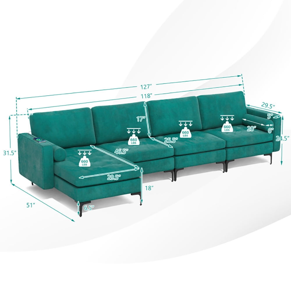 Finihen L-shaped Sectional Sofa Couch, Modular L-shaped 4-Seat Sectional Sofa with Reversible Chaise, for Living Room, Teal Finihen L-shaped Sectional Sofa Couch, Modular L-shaped 4-Seat Sectional Sofa with Reversible Chaise, for Living Room, Teal