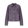 thumbnail image 4 of uublik Womens Faux Suede Jackets Purple Long Sleeve Casual Button Down Motorcycle Coats Trendy Fall Clothes, 4 of 7