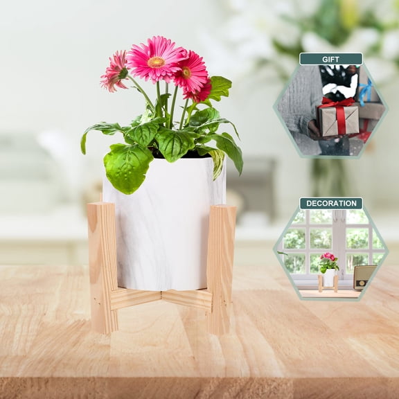NIYANGLE 1Pc Decorative Ceramic Flowerpot with Rack for Balcony and Living Room Plant Arrangement