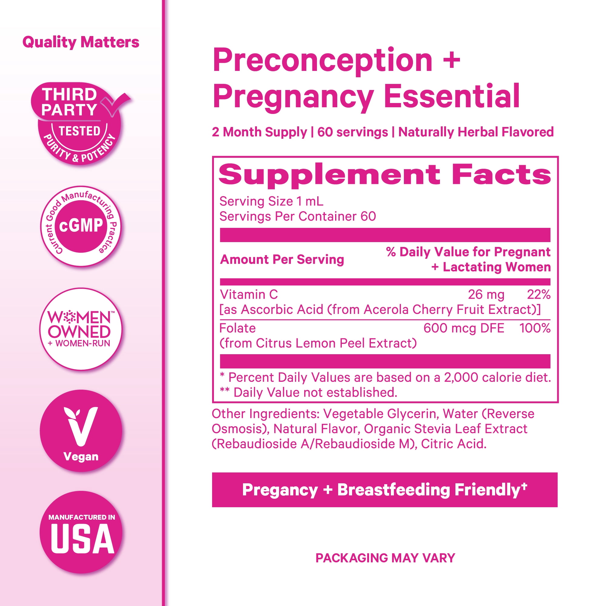 Pink Stork Liquid Folate - Whole-Food Prenatal Vitamin for Women, 2 oz