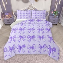 Manfei Purple Kawaii Bow Queen Comforter Set, Cute Cartoon Ribbon Bedding Sets, Teens Kids Girls Women Reversible Bedding Comforter Set, Luxury Bedroom Decor, 3pcs