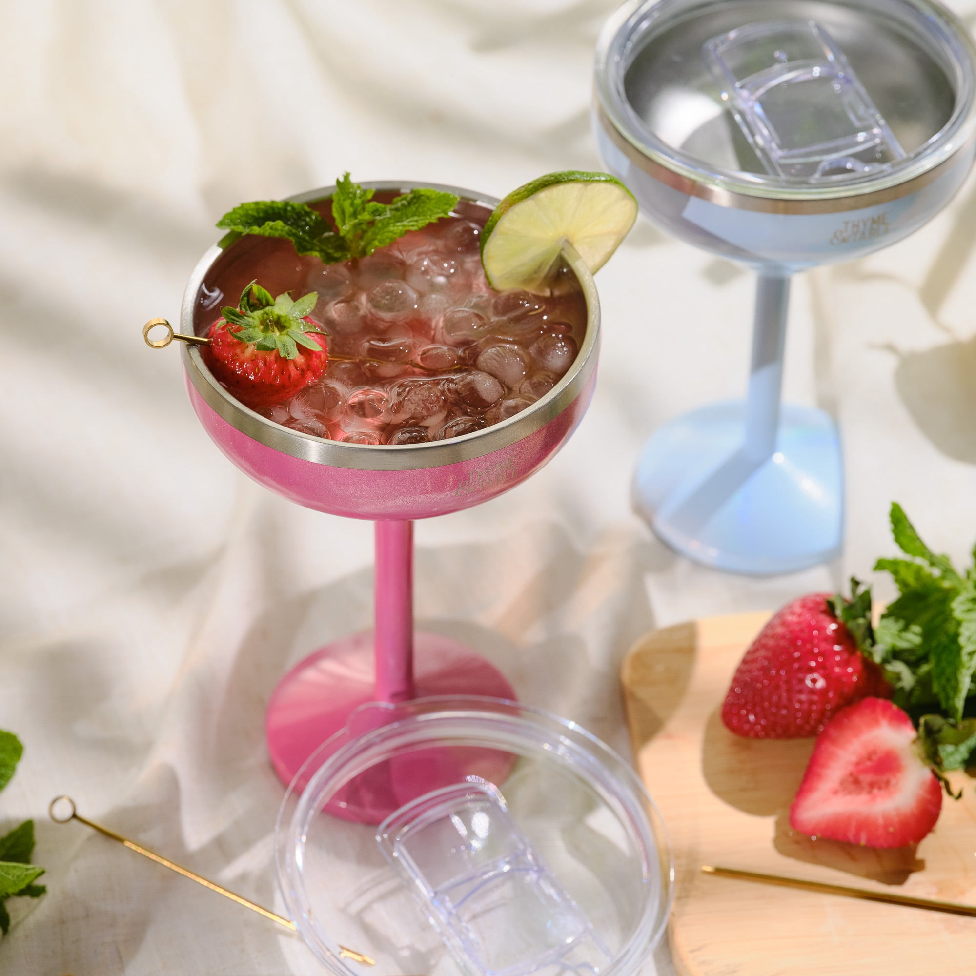 Thyme & Table 10oz Stainless Steel Margarita Tumbler with Push lid, Pink