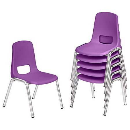 Basics 10 Inch School Classroom Stack Chair, Chrome Legs, Purple, 6-Pack