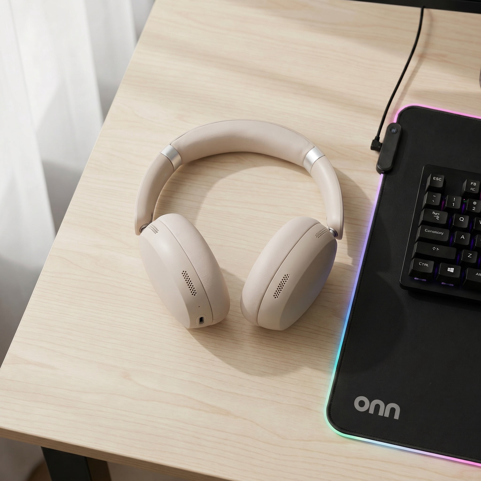 onn Hushbyte Wireless Over-Ear Headphones, White