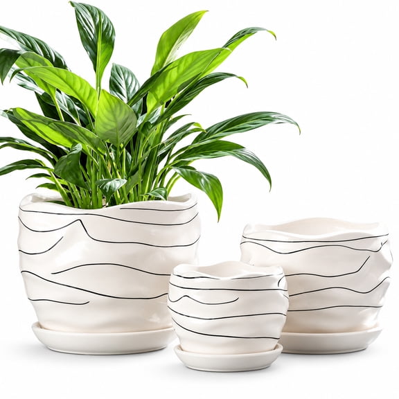 Set of 3 Ceramic Plant Pots, Garden Flower Planter Pot, Succulent Cactus Containers with Drainage and Saucer