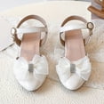thumbnail image 2 of Girls Heels Dress Shoes Flower Girl Mary Jane Sandals Bowknot Pointed Closed Toe Wedding Party Princess Shoes White 1 Big Kid, 2 of 5