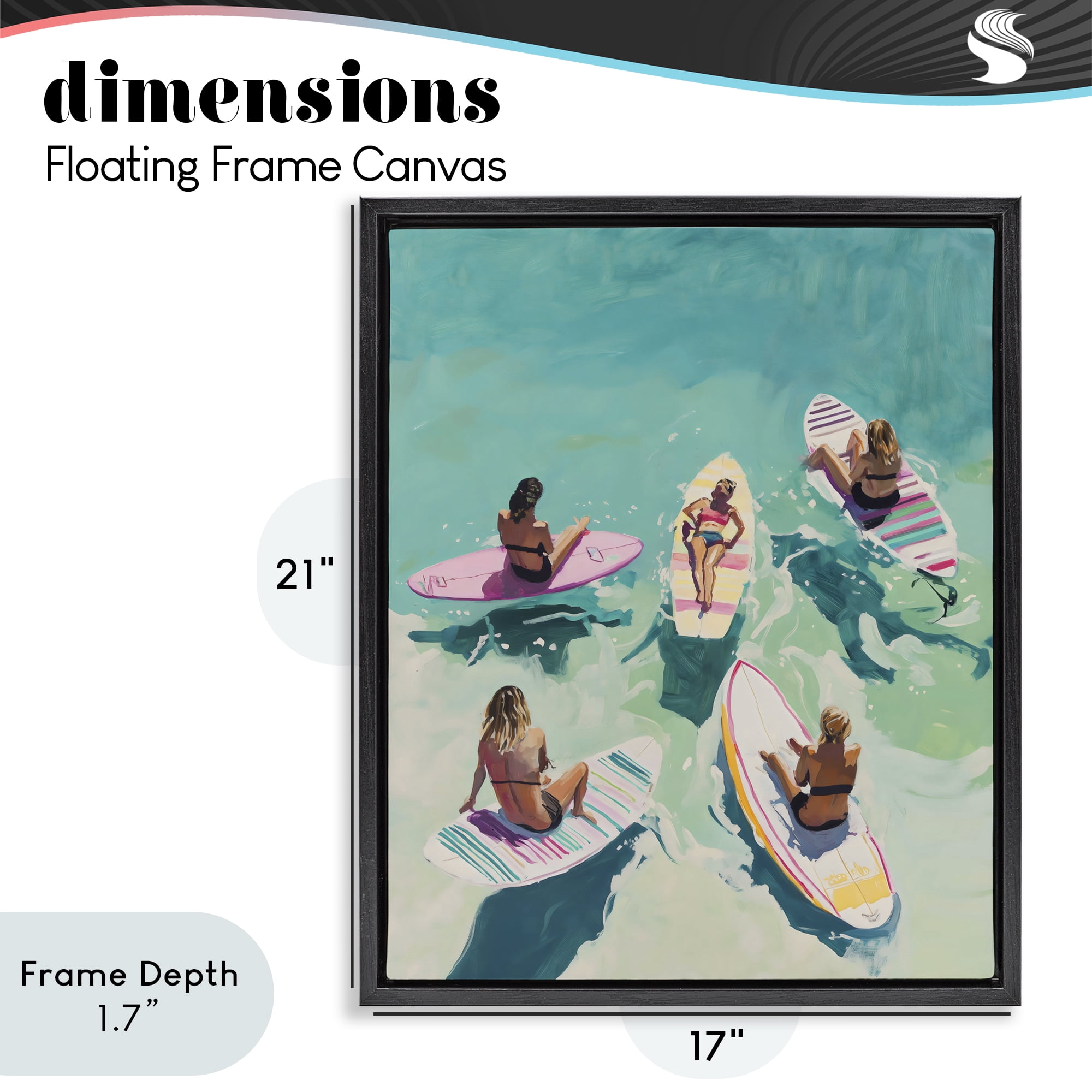 Stupell Industries Women Surfers at Turquoise Beach Black Framed Floater Canvas Wall Art, design by The Prints Vibe